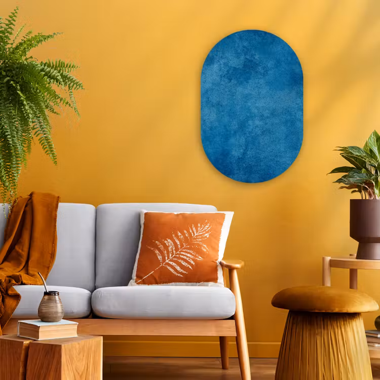 Beton - Blauw - Vintage Wandcirkel Ovaal Forex klein -sfeer4