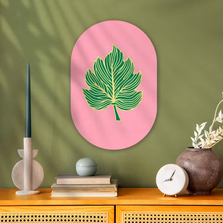 Blad - Groen - Illustratie - Minimalistisch Wandcirkel Ovaal Forex klein -sfeer2