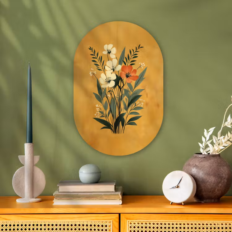 Bladeren - Boeket - Bloemen - Geel Wandcirkel Ovaal Forex klein -sfeer2