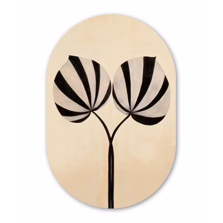 Bladeren - Gestreept - Stengel - Beige Wandcirkel Ovaal Forex klein -3d
