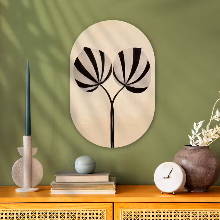 Bladeren - Gestreept - Stengel - Beige Wandcirkel Ovaal Forex klein -sfeer2