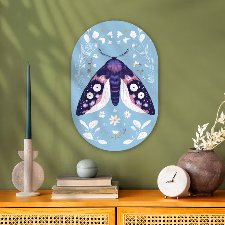 Bladeren - Wit - Vlinder - Insect Wandcirkel Ovaal Forex klein -sfeer2