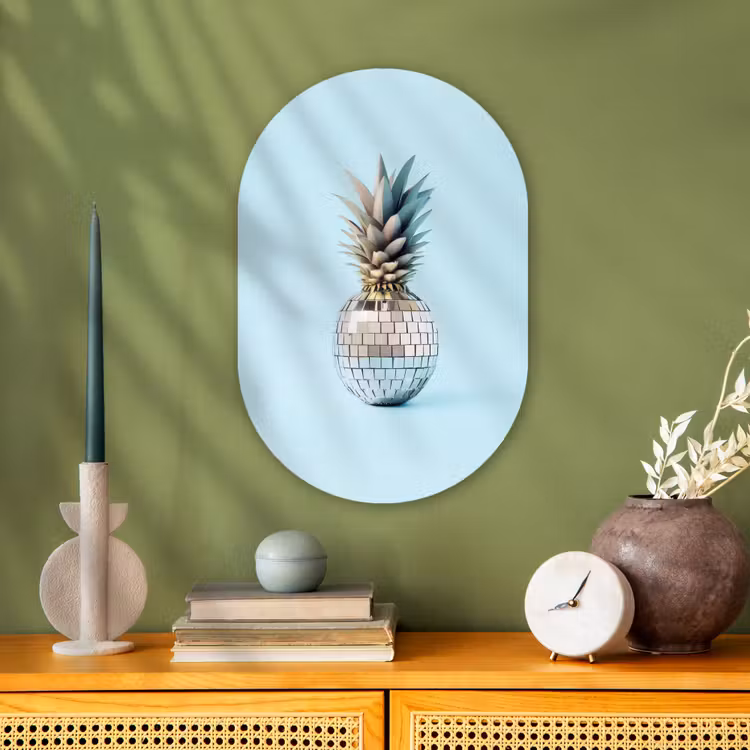 Blauw - Ananas - Disco - Discobal Wandcirkel Ovaal Forex klein -sfeer2