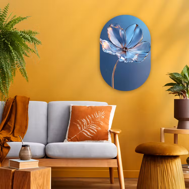 Blauw - Bloem - Glazen - Sierlijk Wandcirkel Ovaal Forex klein -sfeer4