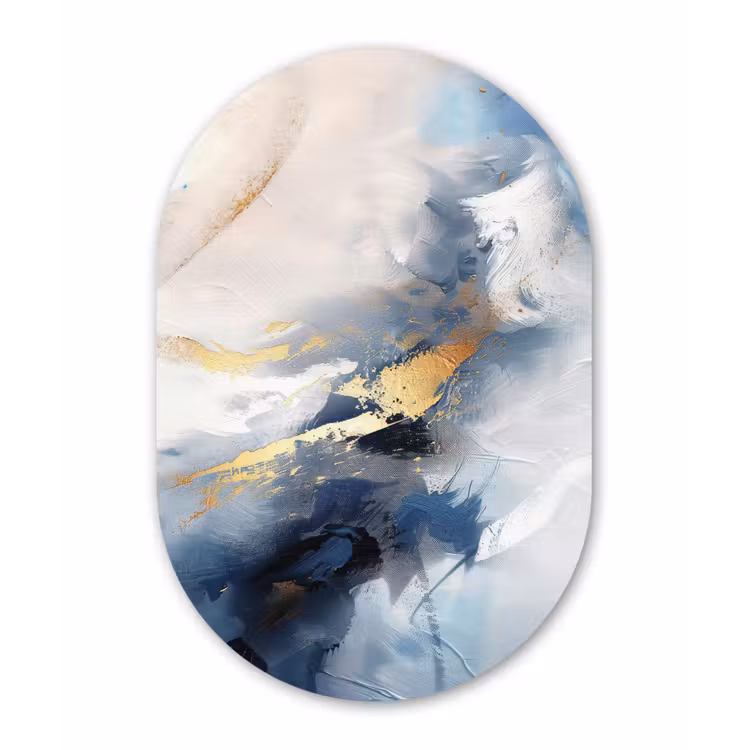 Blauw - Modern - Marmer - Abstract - Goud Wandcirkel Ovaal Forex klein -3d