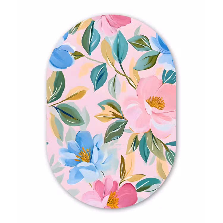 Blauw - Roze - Bloemen Wandcirkel Ovaal Forex klein -3d