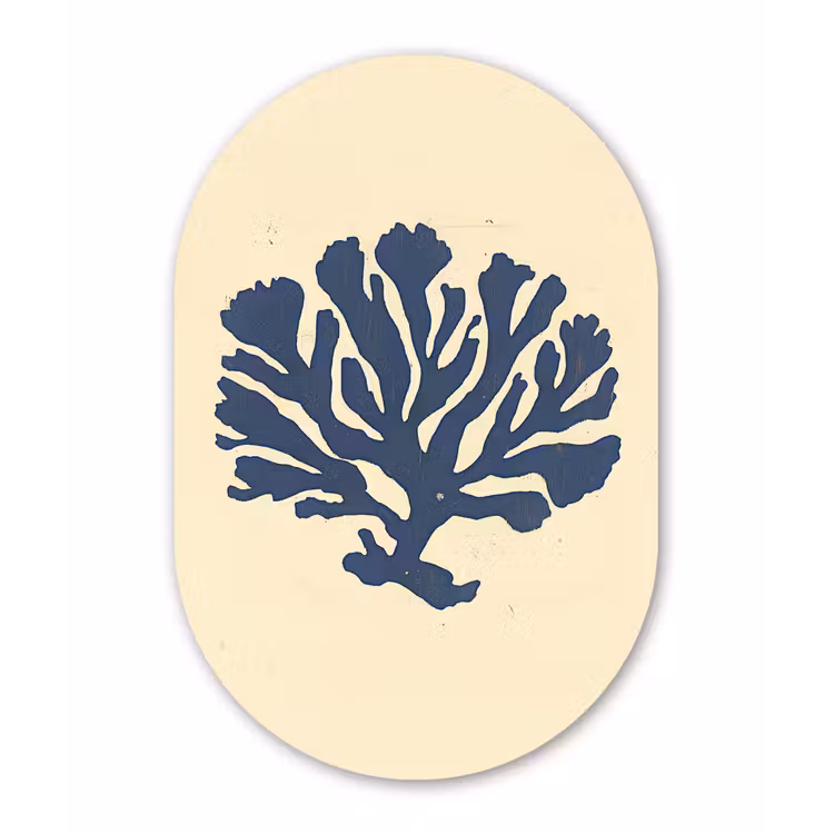 Blauw koraal - Vertakkingen - Beige Wandcirkel Ovaal Forex klein -3d
