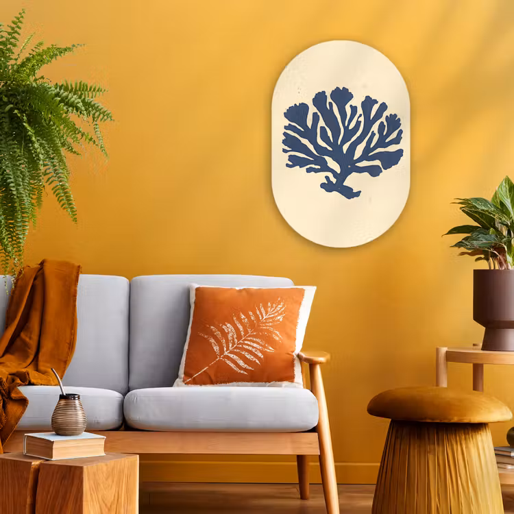 Blauw koraal - Vertakkingen - Beige Wandcirkel Ovaal Forex klein -sfeer4