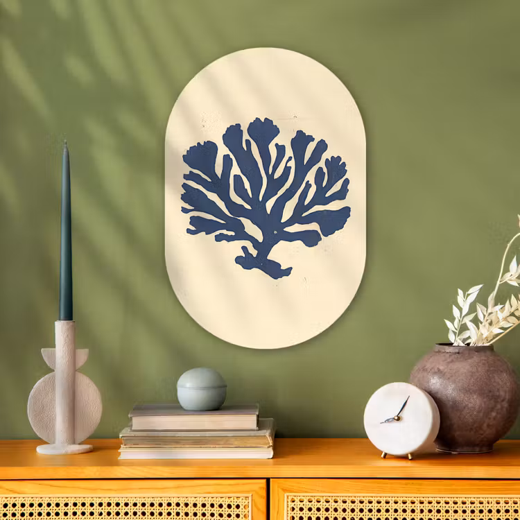 Blauw koraal - Vertakkingen - Beige Wandcirkel Ovaal Forex klein -sfeer2