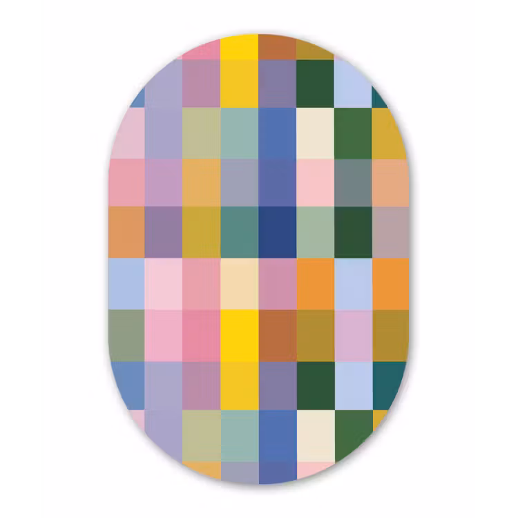 Blokken - Vierkant - Patroon - Gekleurd Wandcirkel Ovaal Forex klein -3d