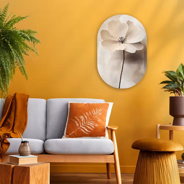 Bloem - Beige - Verf - Schaduw Wandcirkel Ovaal Forex klein -sfeer4