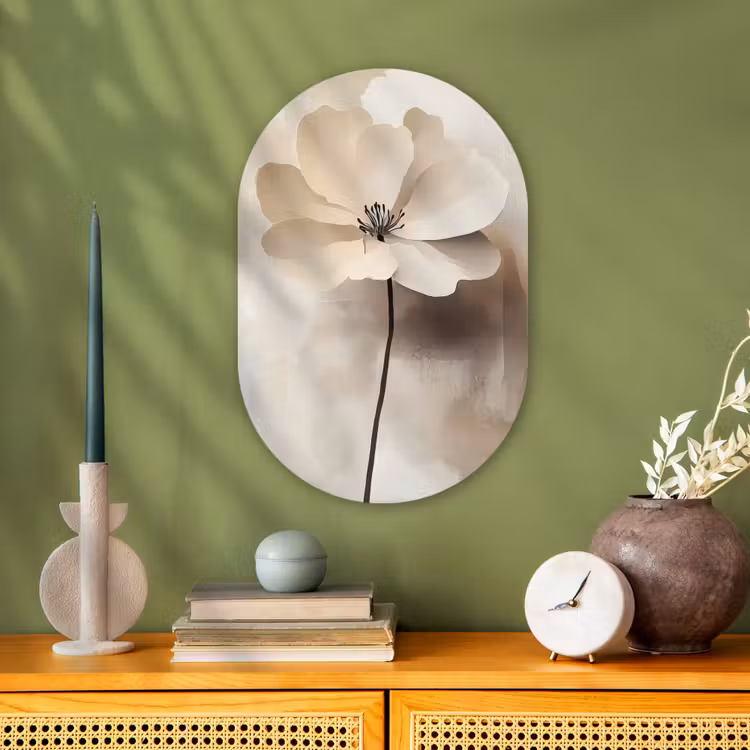 Bloem - Beige - Verf - Schaduw Wandcirkel Ovaal Forex klein -sfeer2