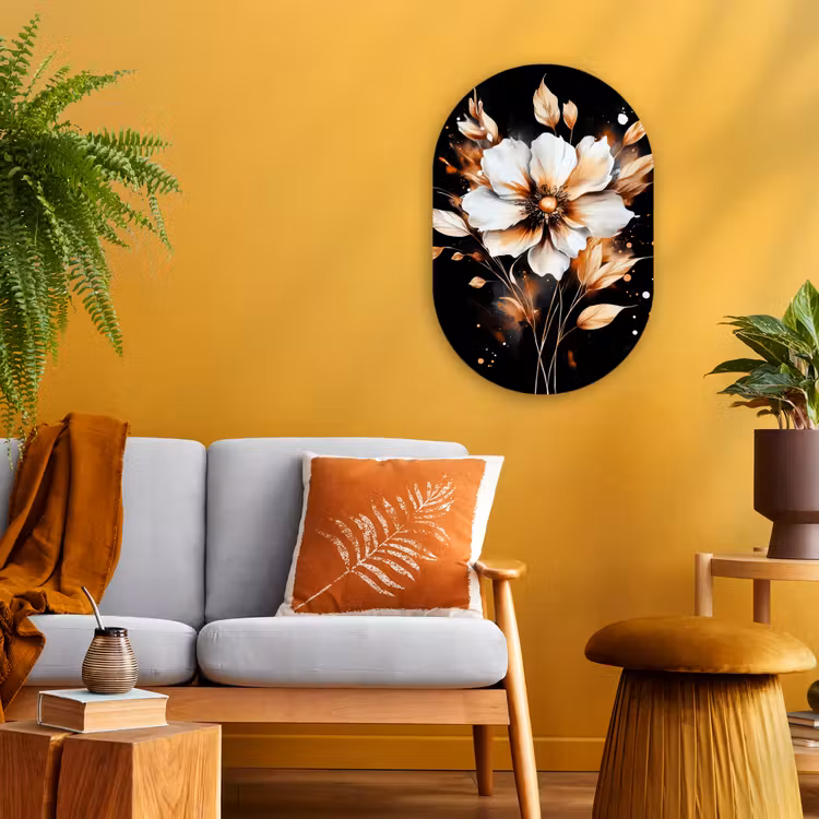 Bloem - Verf - Goud - Graffiti - Modern Wandcirkel Ovaal Forex klein -sfeer4