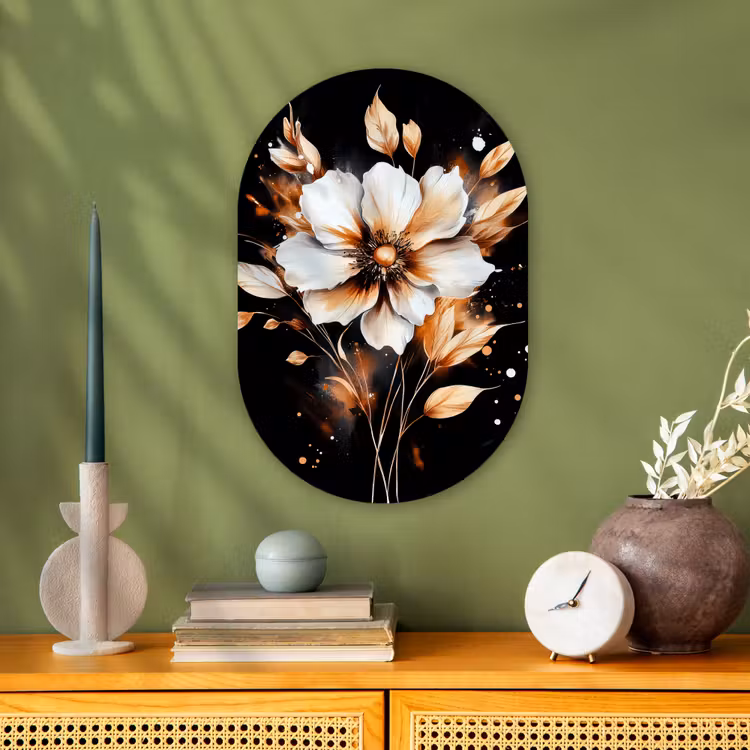 Bloem - Verf - Goud - Graffiti - Modern Wandcirkel Ovaal Forex klein -sfeer2