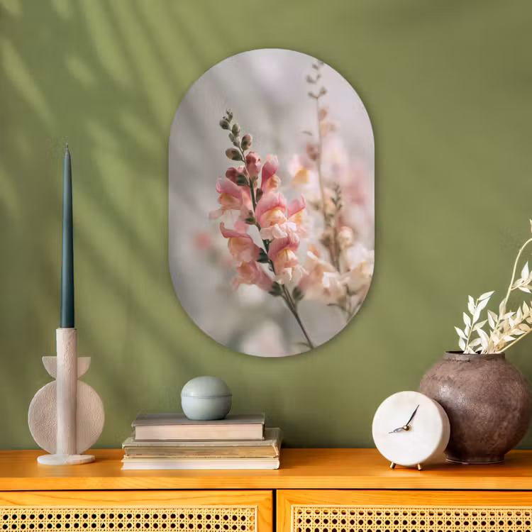 Bloem - Leeuwenbek - Roze - Stengel Wandcirkel Ovaal Forex klein -sfeer2