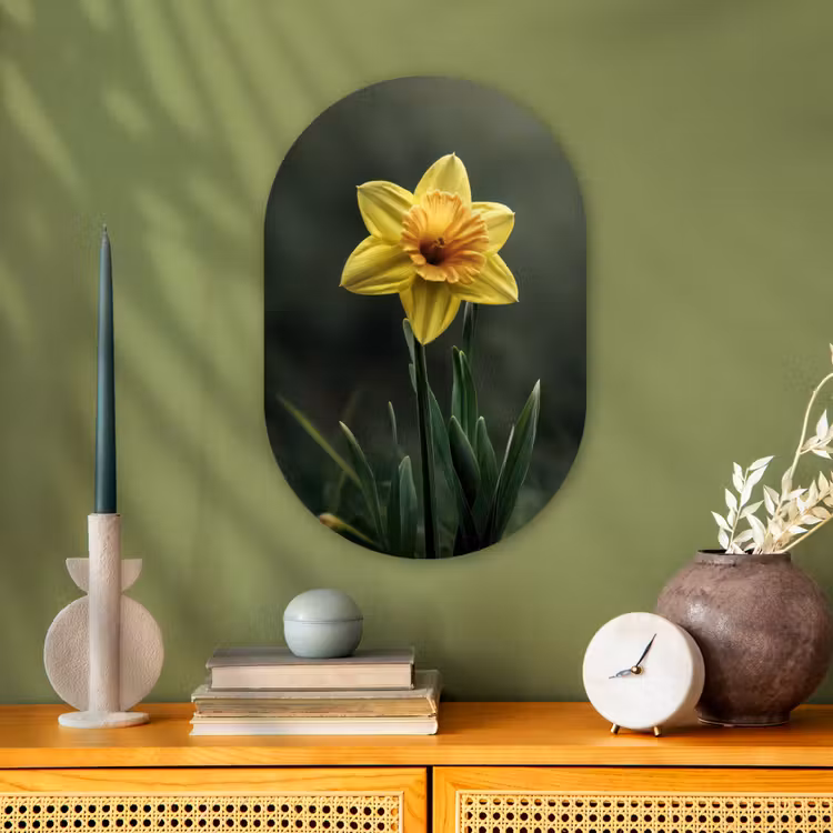 Bloem - Narcis - Gras - Geel Wandcirkel Ovaal Forex klein -sfeer2