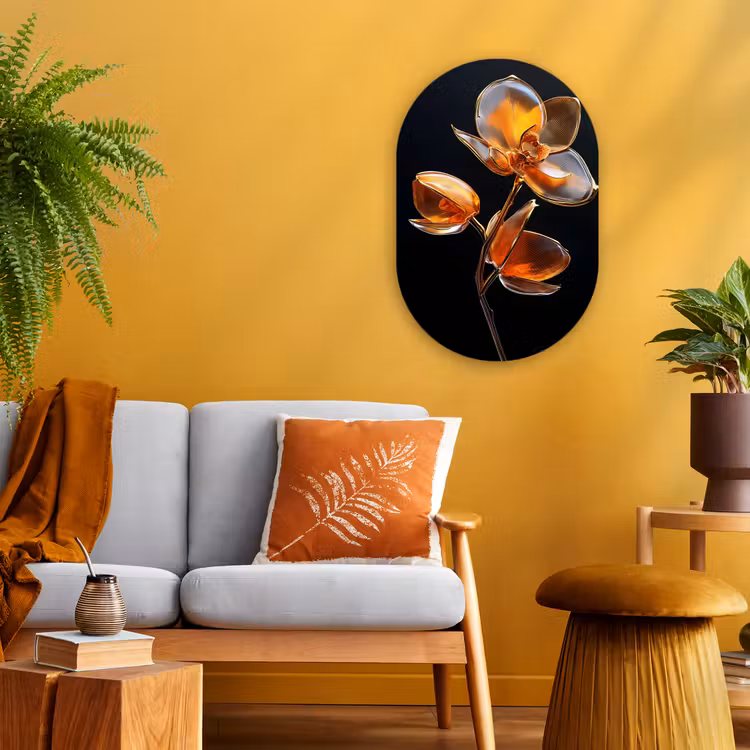 Bloem - Orchidee - Oranje Wandcirkel Ovaal Forex klein -sfeer4