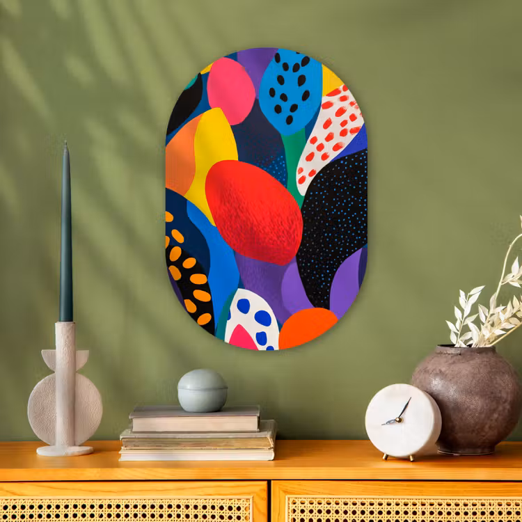 Bloemen - Bladeren - Abstract - Rood Wandcirkel Ovaal Forex klein -sfeer2