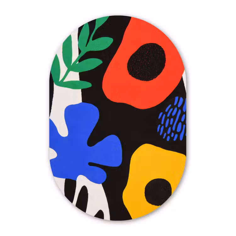 Bloemen - Bladeren - Abstract - Zwart Wandcirkel Ovaal Forex klein -3d