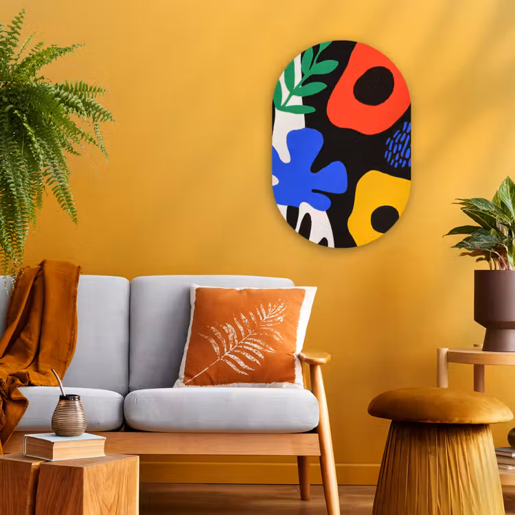 Bloemen - Bladeren - Abstract - Zwart Wandcirkel Ovaal Forex klein -sfeer4