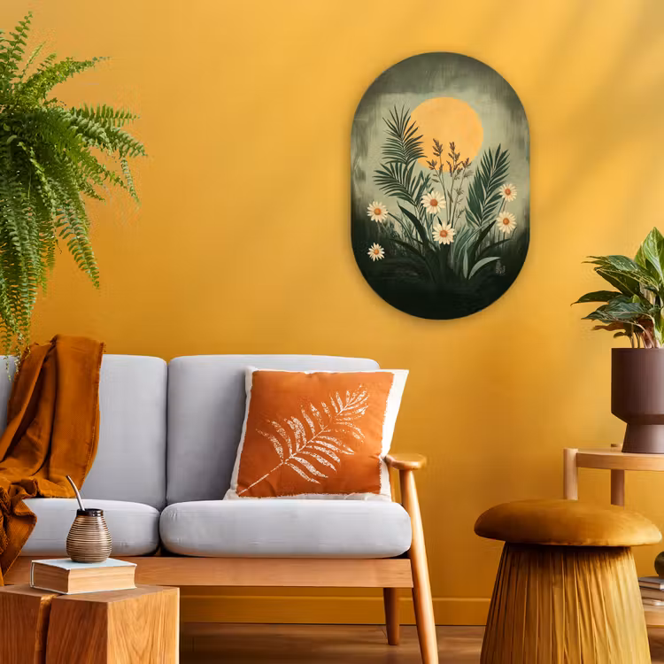 Bloemen - Bladeren - Zon - Groen Wandcirkel Ovaal Forex klein -sfeer4