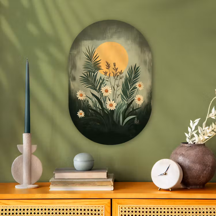 Bloemen - Bladeren - Zon - Groen Wandcirkel Ovaal Forex klein -sfeer2