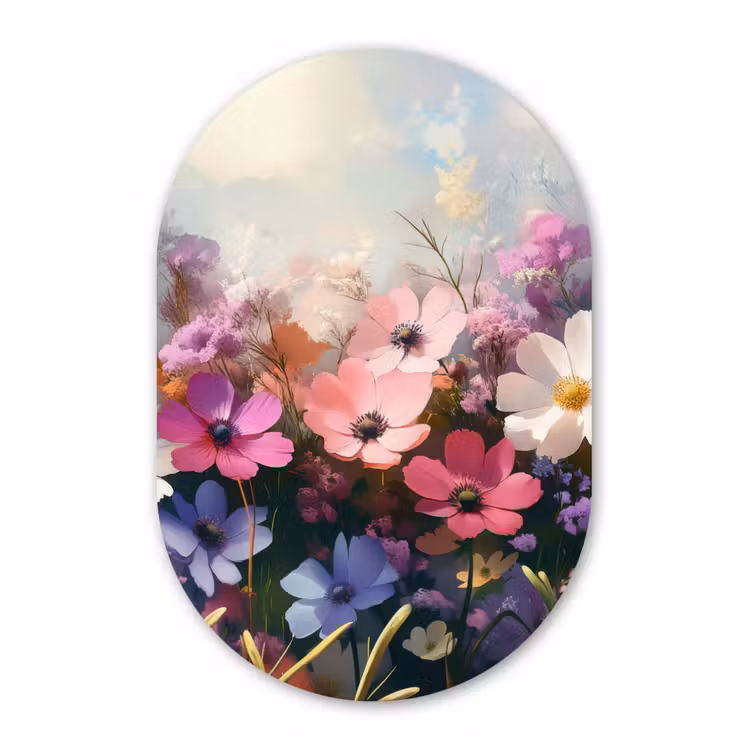 Bloemen - Kleurrijk - Bloei Wandcirkel Ovaal Forex klein -3d