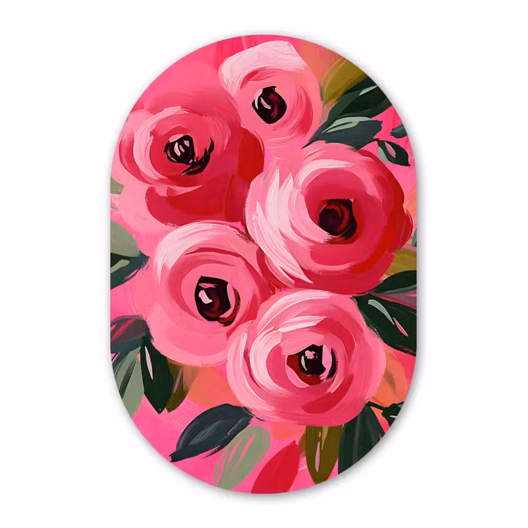 Bloemen - Verf - Roze Wandcirkel Ovaal Forex klein -3d