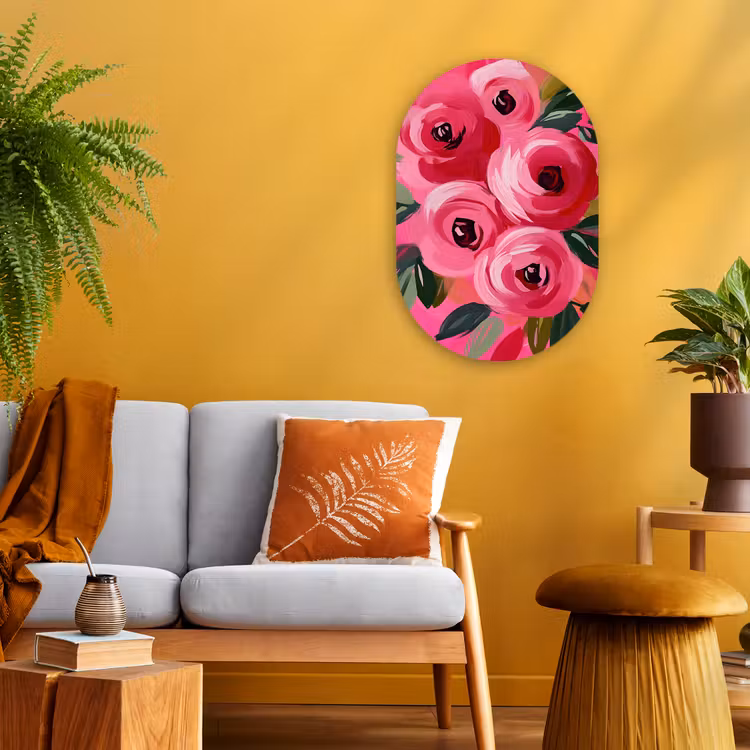 Bloemen - Verf - Roze Wandcirkel Ovaal Forex klein -sfeer4