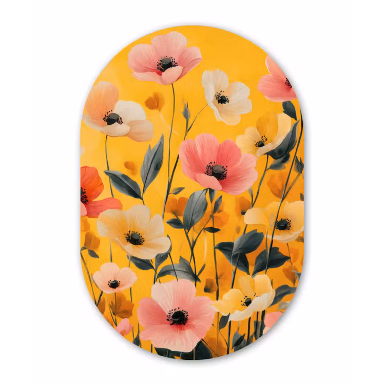 Bloemen - Veld - Geel Wandcirkel Ovaal Forex klein -3d