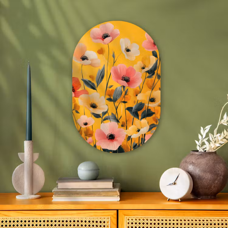 Bloemen - Veld - Geel Wandcirkel Ovaal Forex klein -sfeer2