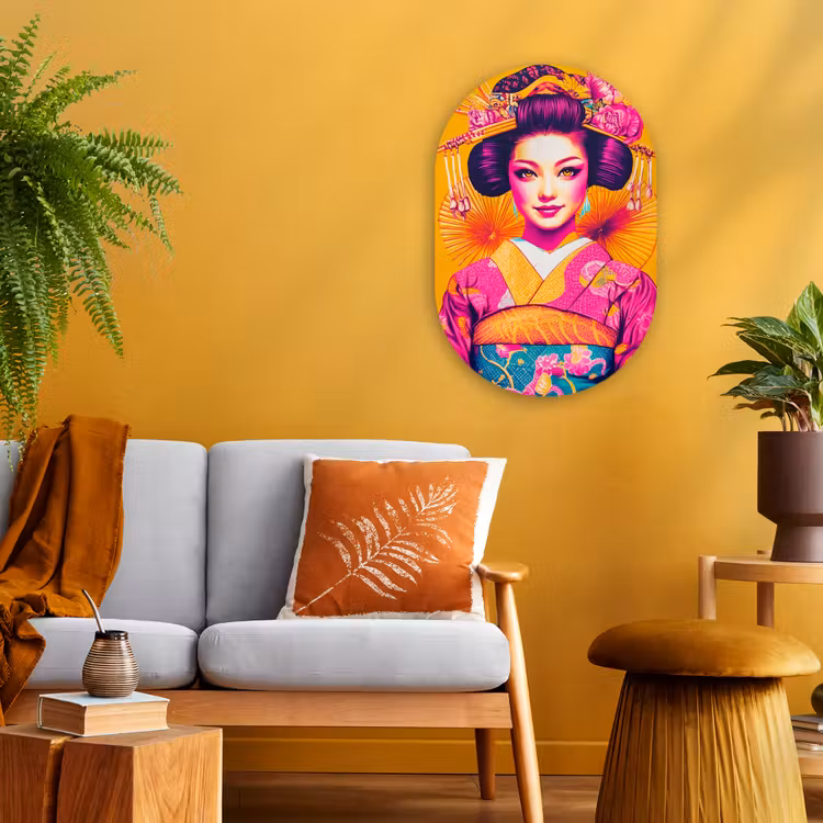 Bloemen - Vrouw - Kimono - Roze Wandcirkel Ovaal Forex klein -sfeer4