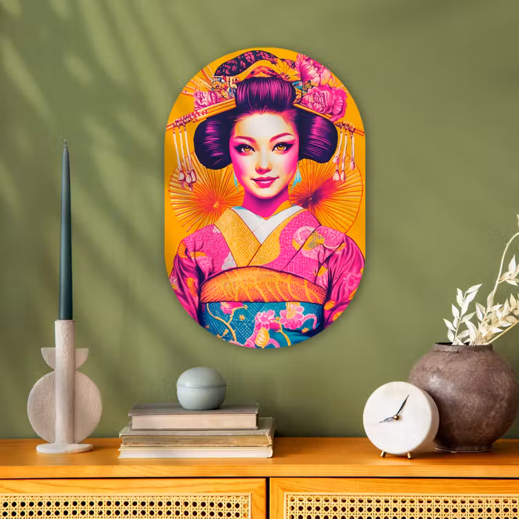 Bloemen - Vrouw - Kimono - Roze Wandcirkel Ovaal Forex klein -sfeer2