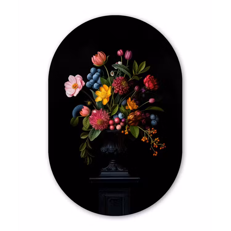Bloemen - Vrolijk - Vaas Wandcirkel Ovaal Forex klein -3d