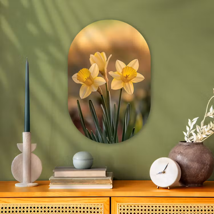 Bloemen - Geel - Wazig Wandcirkel Ovaal Forex klein -sfeer2