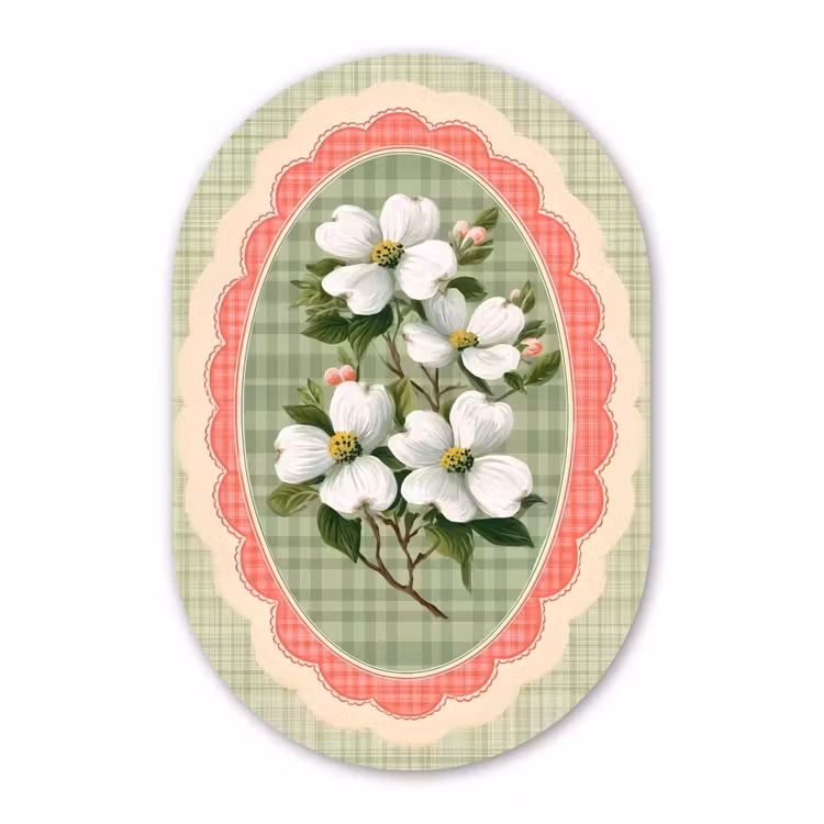 Bloemen - Illustratie - Geruit - Groen Wandcirkel Ovaal Forex klein -3d