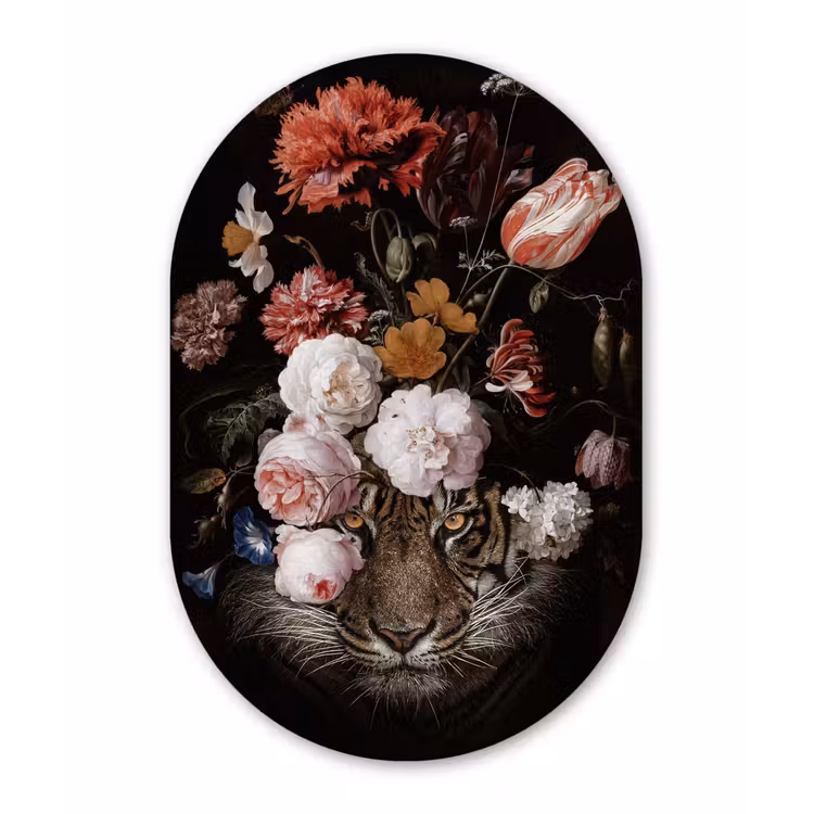 Bloemen - Jan Davidsz de Heem - Tijger - Schilderij - Stilleven - Oude meesters Wandcirkel Ovaal Forex klein -3d