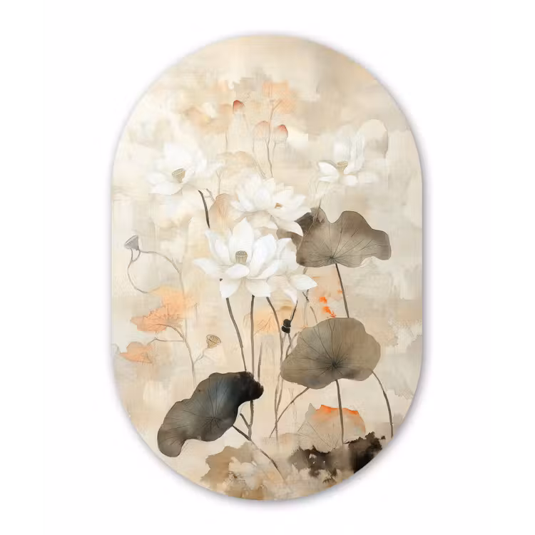 Bloemen - Japandi - Wabi sabi Wandcirkel Ovaal Forex klein -3d