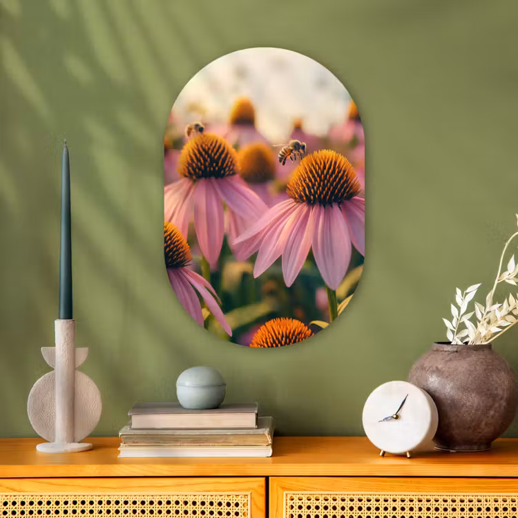 Bloemen - Paars - Bijen Wandcirkel Ovaal Forex klein -sfeer2