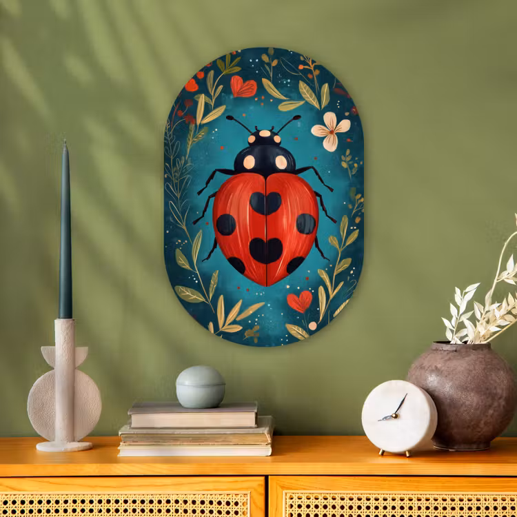 Bloemen - Lieveheersbeestje - Hartje - Rood Wandcirkel Ovaal Forex klein -sfeer2