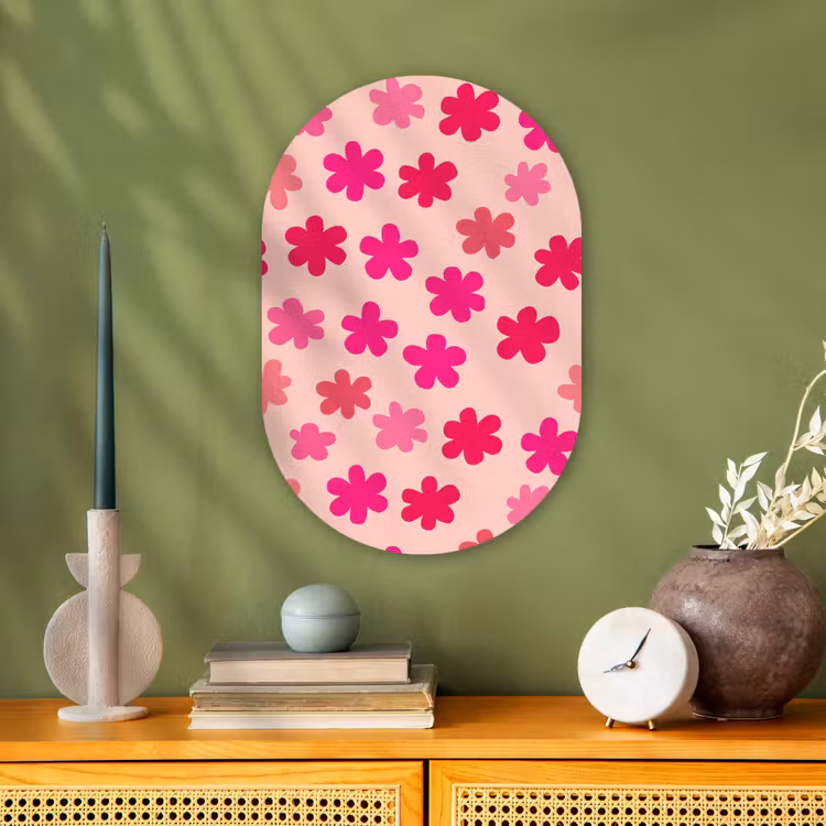 Bloemen - Patroon - Roze Wandcirkel Ovaal Forex klein -sfeer2