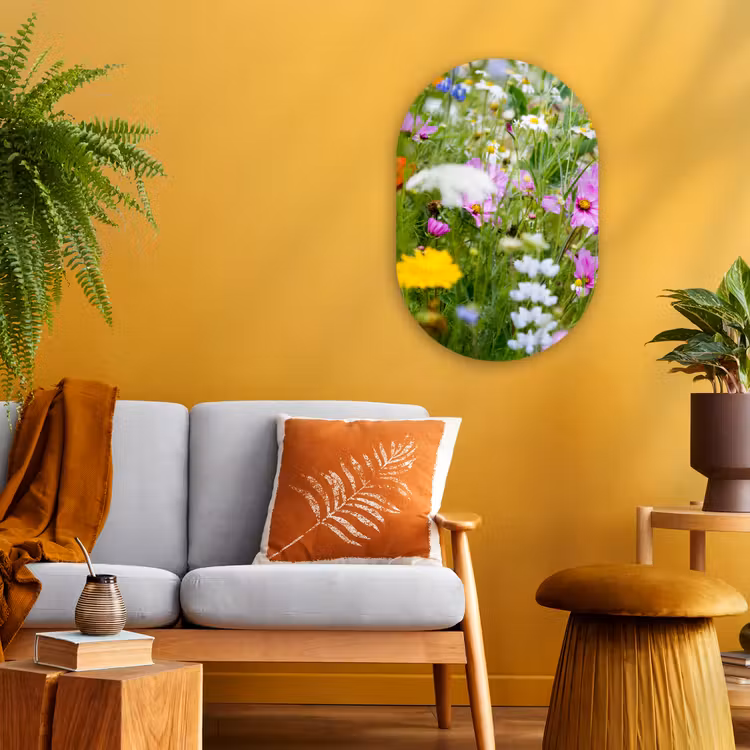 Bloemen - Natuur - Groen - Gras - Paars - Wit Wandcirkel Ovaal Forex klein -sfeer4