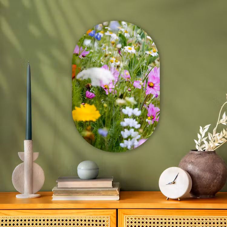 Bloemen - Natuur - Groen - Gras - Paars - Wit Wandcirkel Ovaal Forex klein -sfeer2