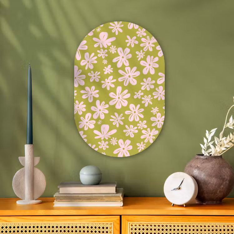 Bloemen - Roze - Getekend - Patroon Wandcirkel Ovaal Forex klein -sfeer2