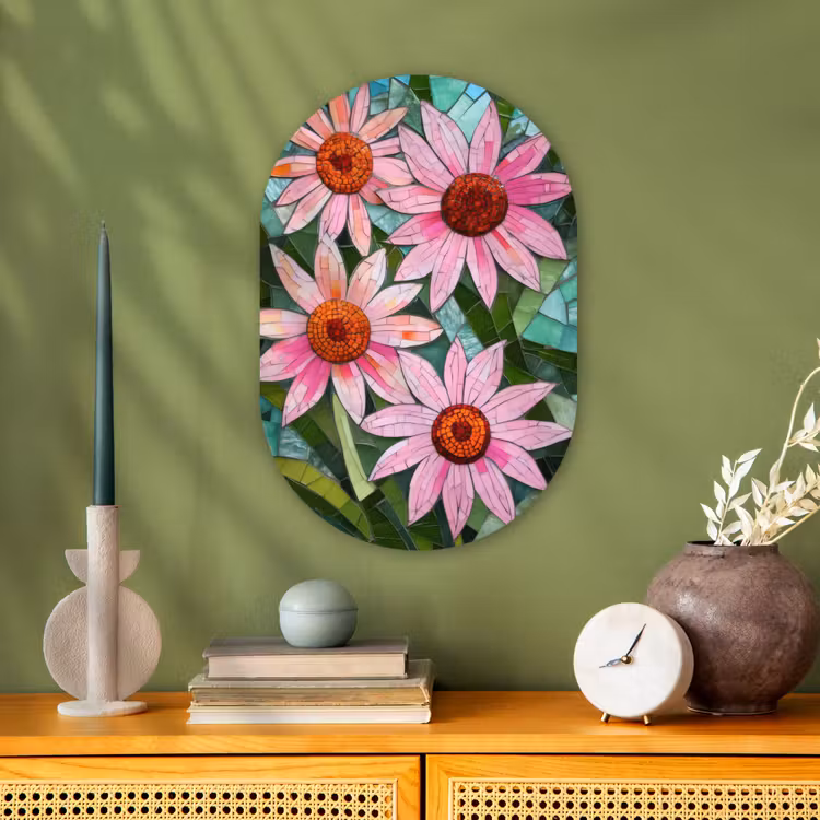 Bloemen - Roze - Glasmozaïek Wandcirkel Ovaal Forex klein -sfeer2