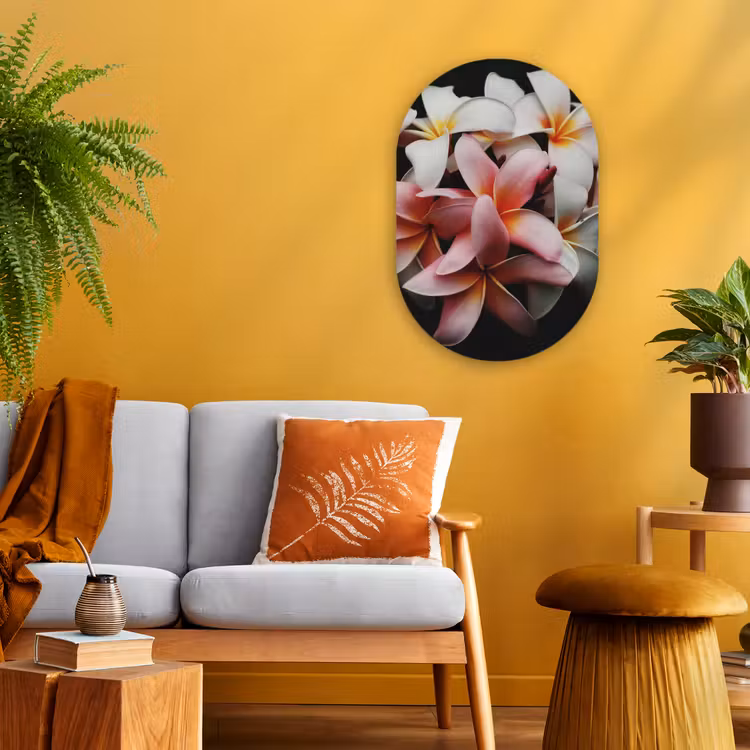 Bloemen - Roze - Zwart - Flora - Botanisch Wandcirkel Ovaal Forex klein -sfeer4