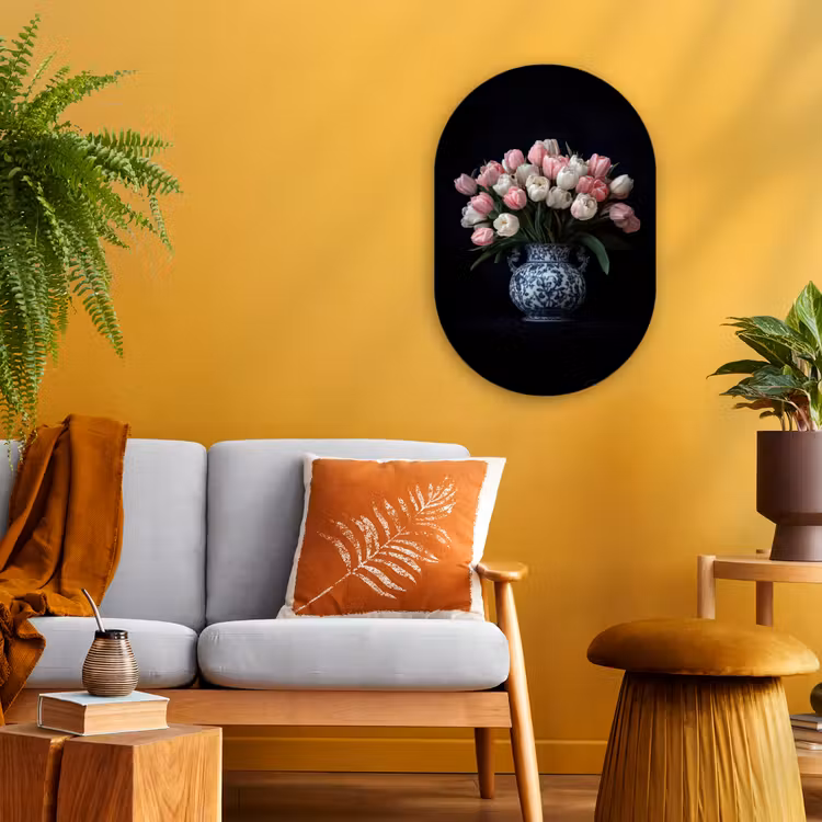 Bloemen - Roze - Tulpen - Vaas Wandcirkel Ovaal Forex klein -sfeer4