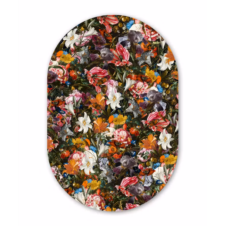 Bloemen - Vlinder - Design - Kunst - Abstract - Schilderij - Oude meesters Wandcirkel Ovaal Forex klein -3d