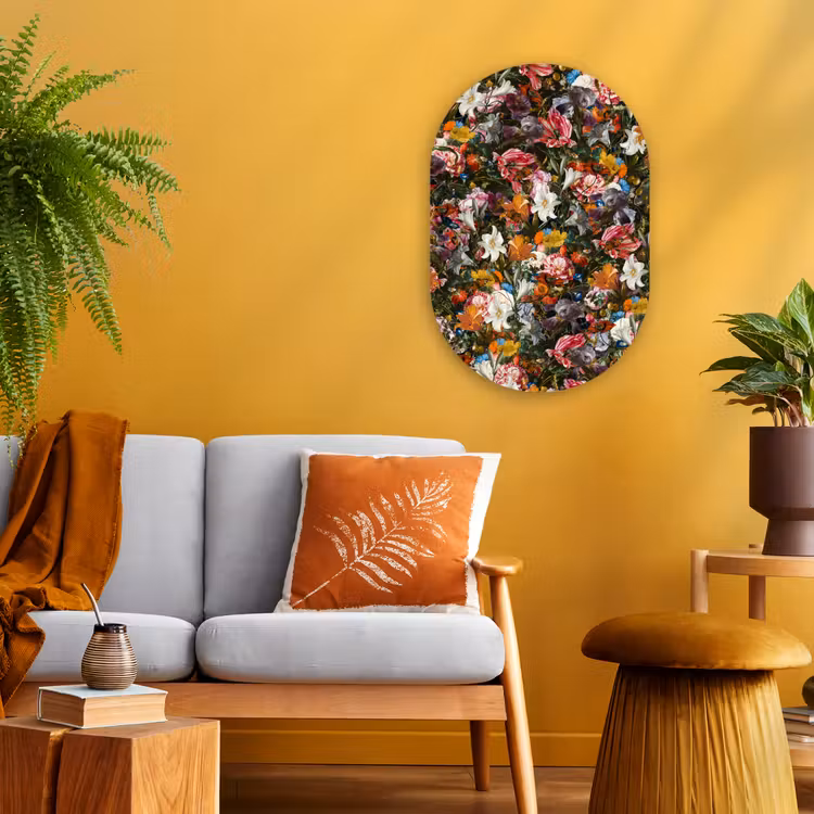 Bloemen - Vlinder - Design - Kunst - Abstract - Schilderij - Oude meesters Wandcirkel Ovaal Forex klein -sfeer4