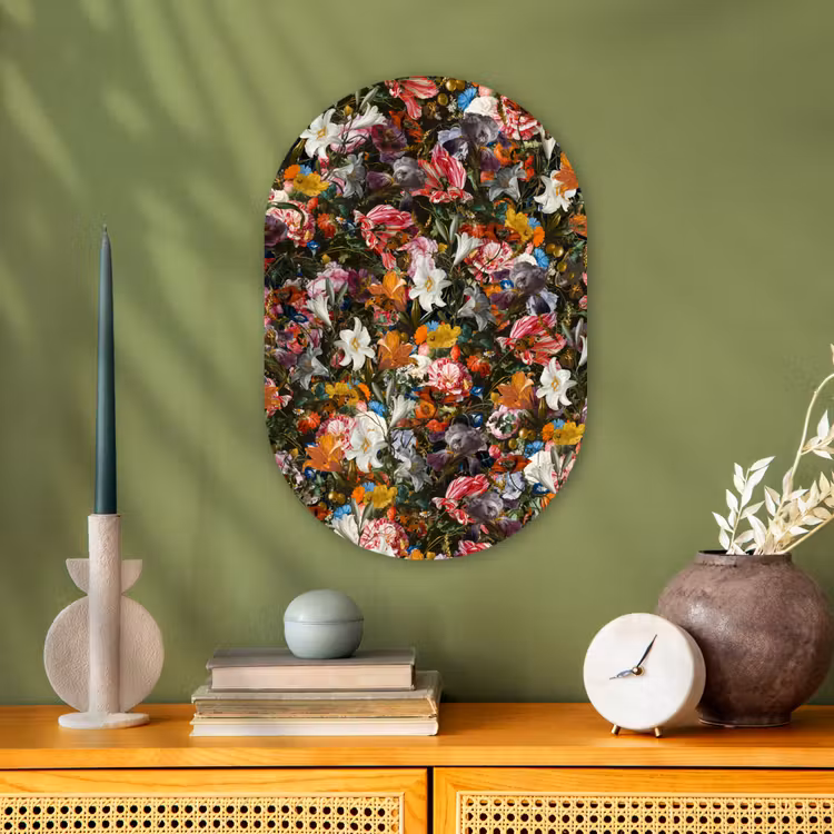 Bloemen - Vlinder - Design - Kunst - Abstract - Schilderij - Oude meesters Wandcirkel Ovaal Forex klein -sfeer2